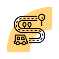 gráfico amarelo com símbolo de caminho em preto na frente